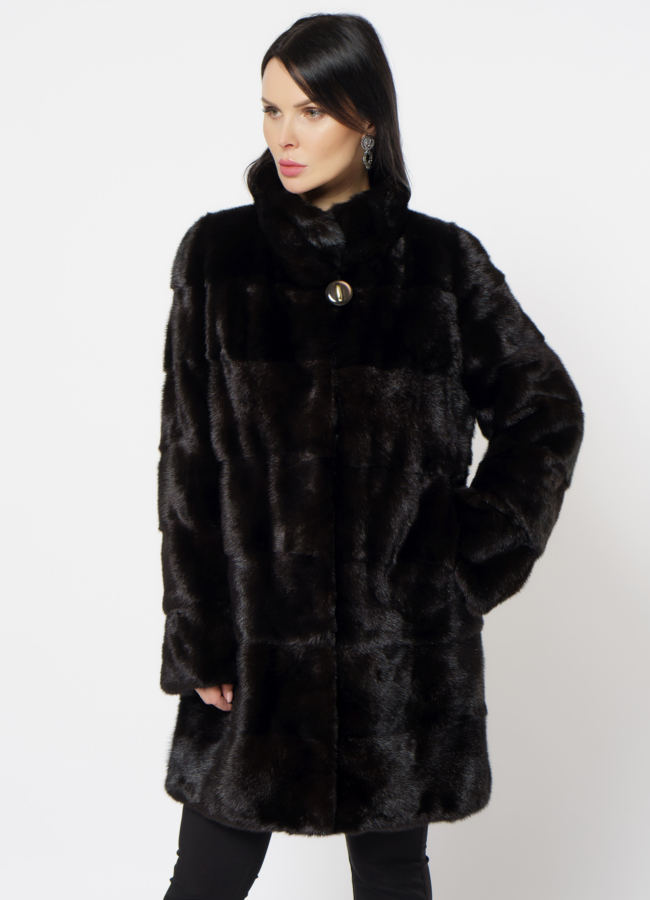 Норковая шуба  модель № S-527 меха малина