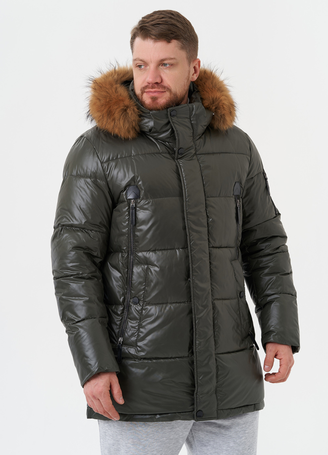 Пуховик с капюшоном из меха енота модель № 28824 в рассрочку