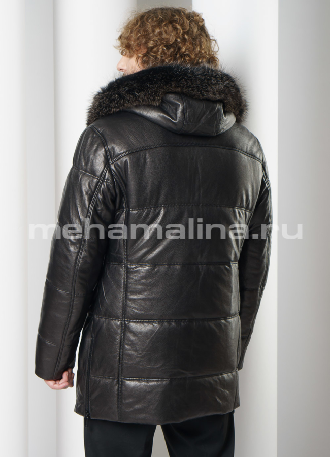 фото Удлиненный пуховик на молнии с капюшоном модель № ПМ-107
