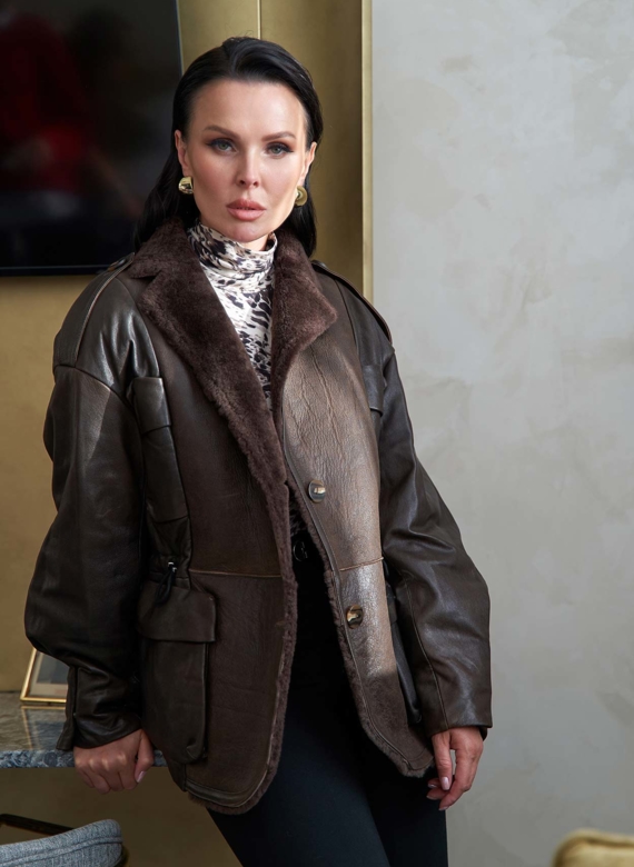 Комбинированная куртка из натуральной кожи и овчины