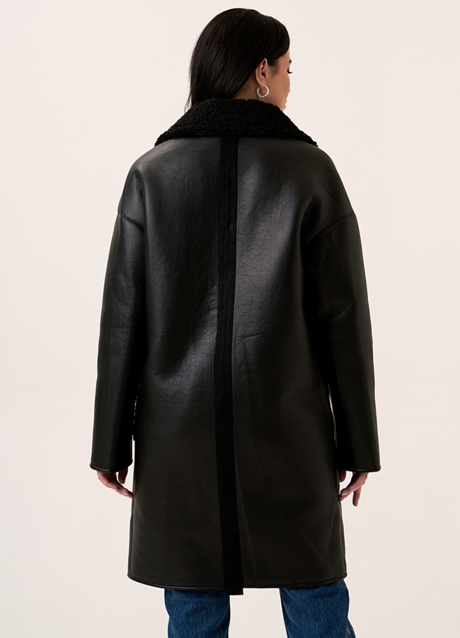 Женская искусственная дубленка на молнии с отложным воротником модель № 2026 в кредит