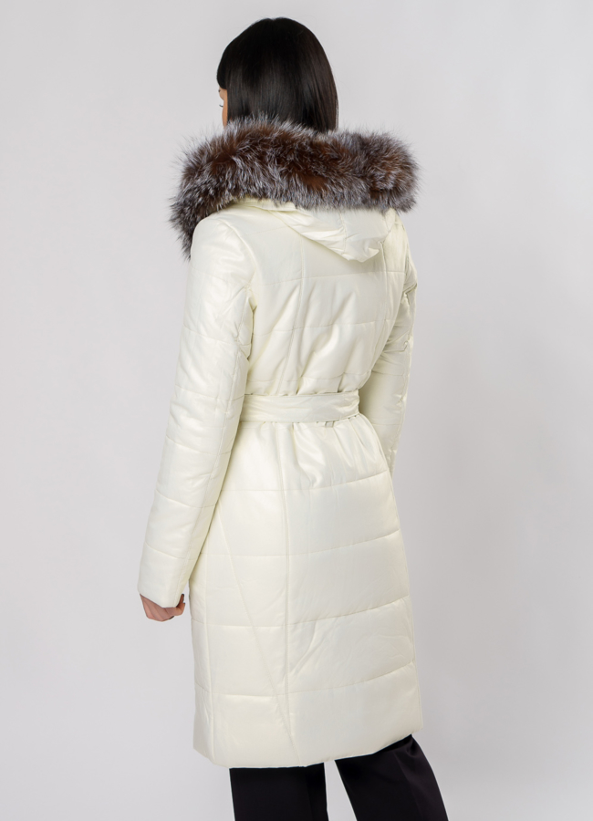 Пуховик из эко кожи на молнии с капюшоном модель № 6127 в рассрочку