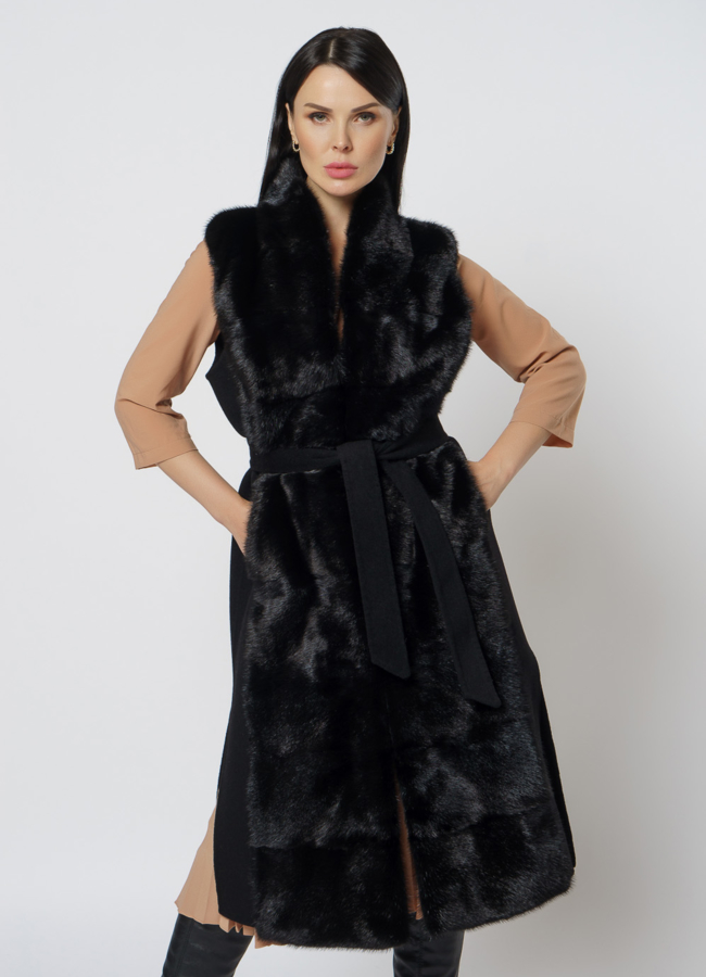 Пальто - жилет с мехом модель № 2300 в кредит