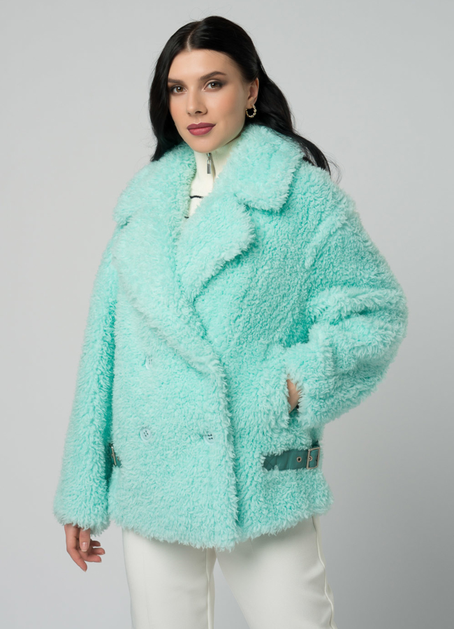 Куртка из эко меха в голубом цвете модель № 21997 в кредит