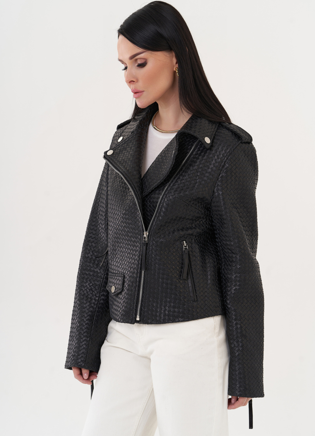 Куртка из натуральной кожи с плетением модель № 26950 в кредит