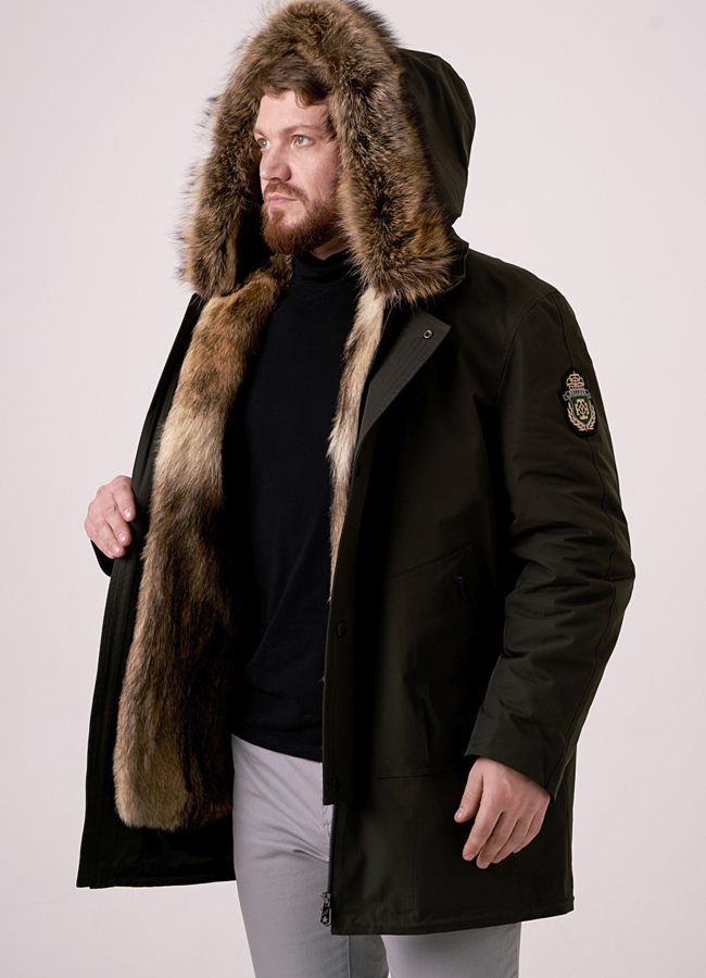Мужская парка на волке модель № 386 меха малина