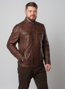 Мужская кожаная куртка коричневого цвета