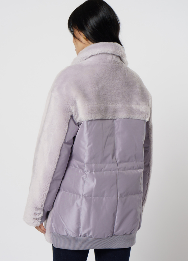 Куртка с эко мехом и английским воротником модель № 21557 в кредит