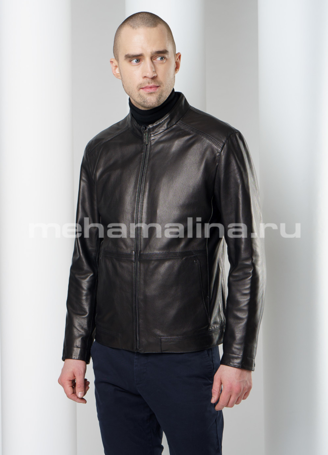 Черная кожаная куртка модель № KP-217 универмаг малина