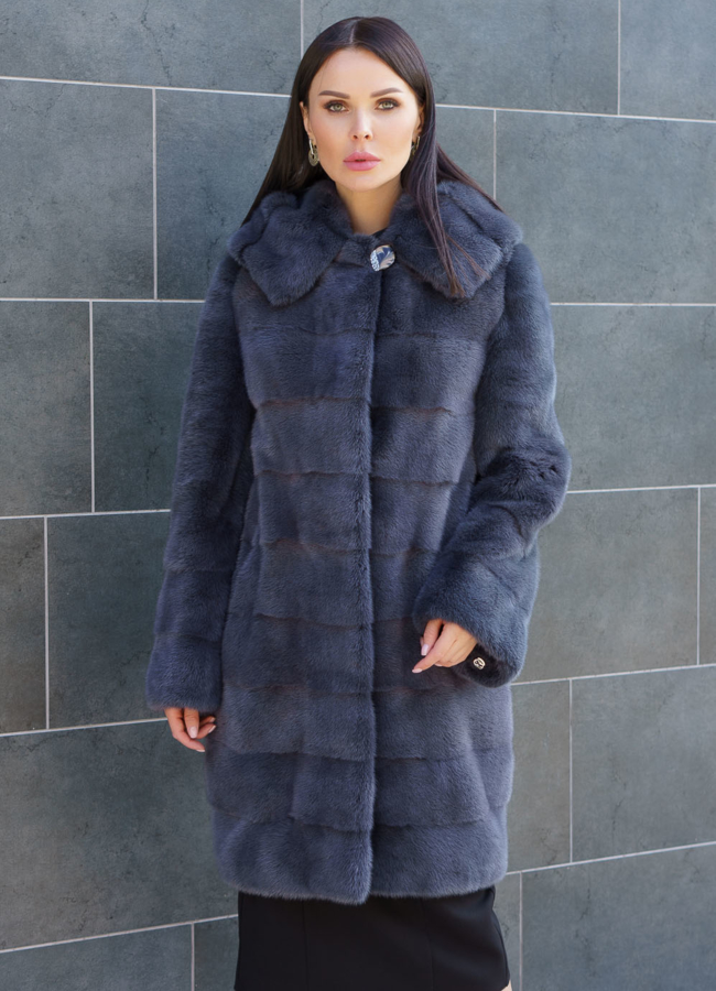 фото Шуба из скандинавской норки с капюшоном  модель № 3056