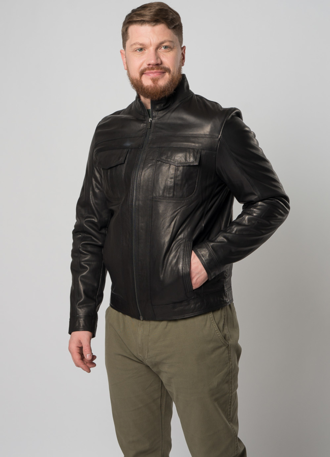 Кожаная куртка черного цвета модель № 05 универмаг малина