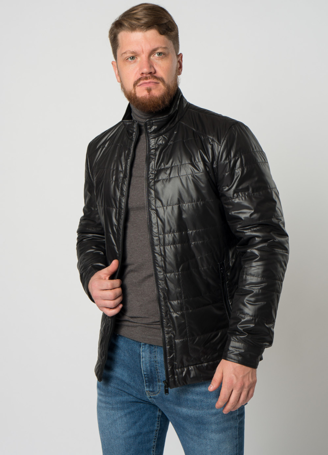 Мужская куртка в черном цвете с воротником стойкой модель № 21595 универмаг малина