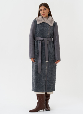 Длинная дубленка из эко кожи