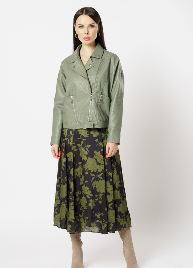 Куртка из эко кожи зеленого цвета модель № 830 в кредит