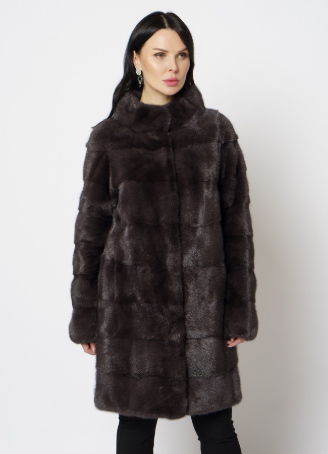 Норковая шуба в цвете уголь модель № 17321 меха малина
