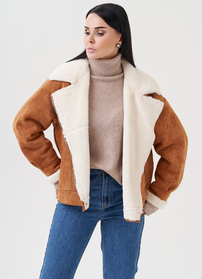 Женская эко дубленка оверсайз модель № 23950 универмаг малина