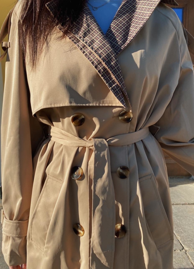 Тренч женский бежевого цвета модель № 02 в кредит