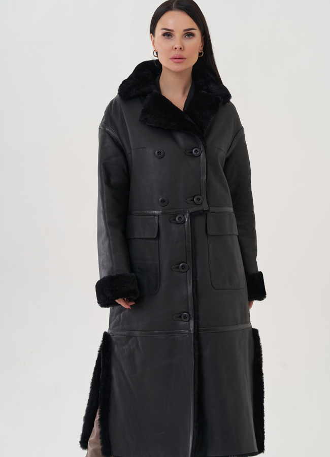 фото Женская дубленка с английским воротником  модель № 26044