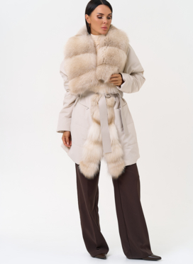 Женское зимнее полупальто с кожаным поясом