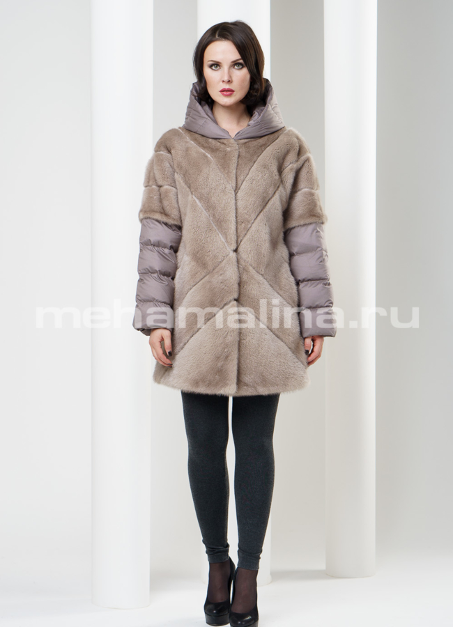 Шуба/жакет из норки комбинированая модель № S-190 универмаг малина
