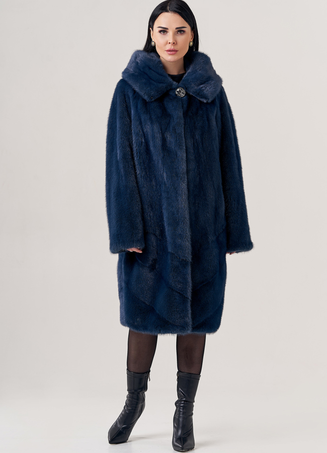 фото Женская норковая шуба с капюшоном  модель № 23784
