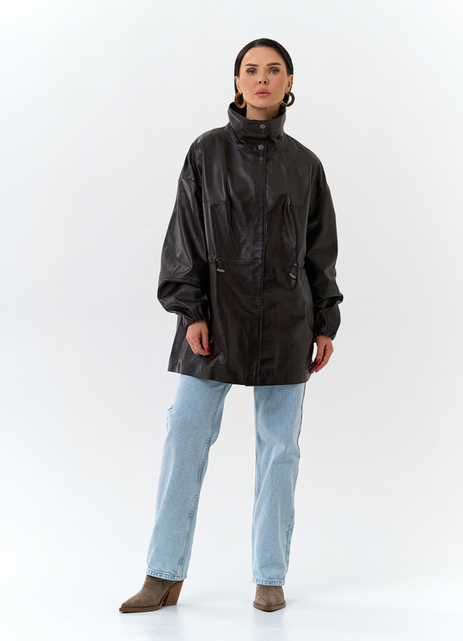 фото Куртка из натуральной кожи с воротником стойка модель № 