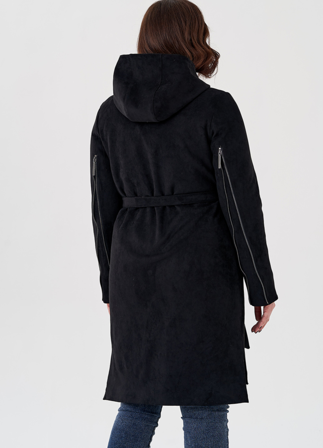 Полупальто из эко замши на утеплителе с капюшоном модель № 80236 в рассрочку Полупальто из эко замши на утеплителе с капюшоном модель № 80236 в рассрочку