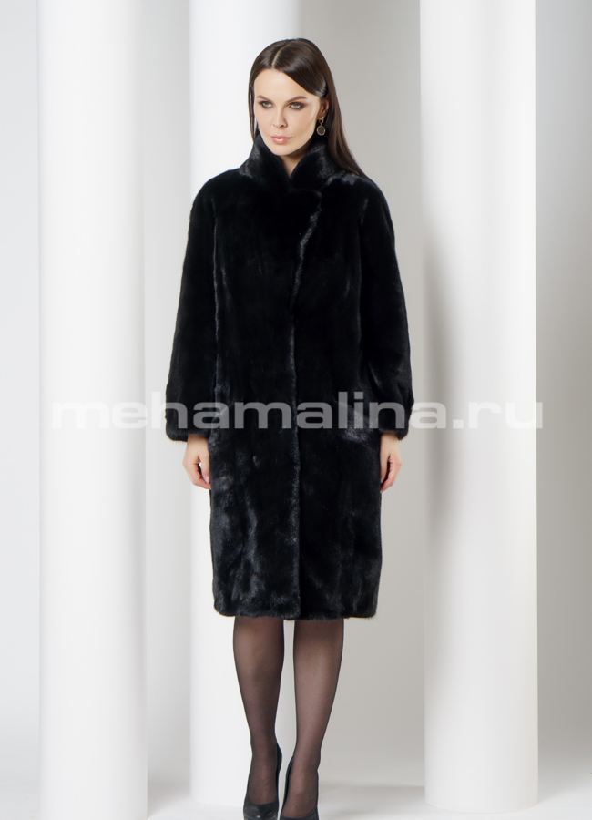 Норковая шуба черного цвета в роспуск с английским воротником  модель № 802 универмаг малина