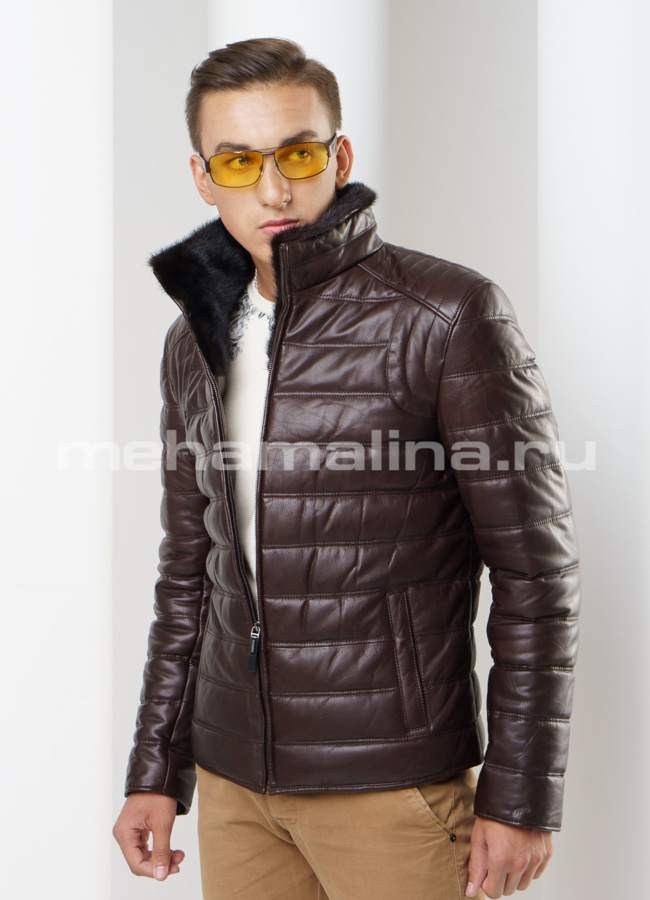 Кожаный пуховик модель № ПМ-70 универмаг малина