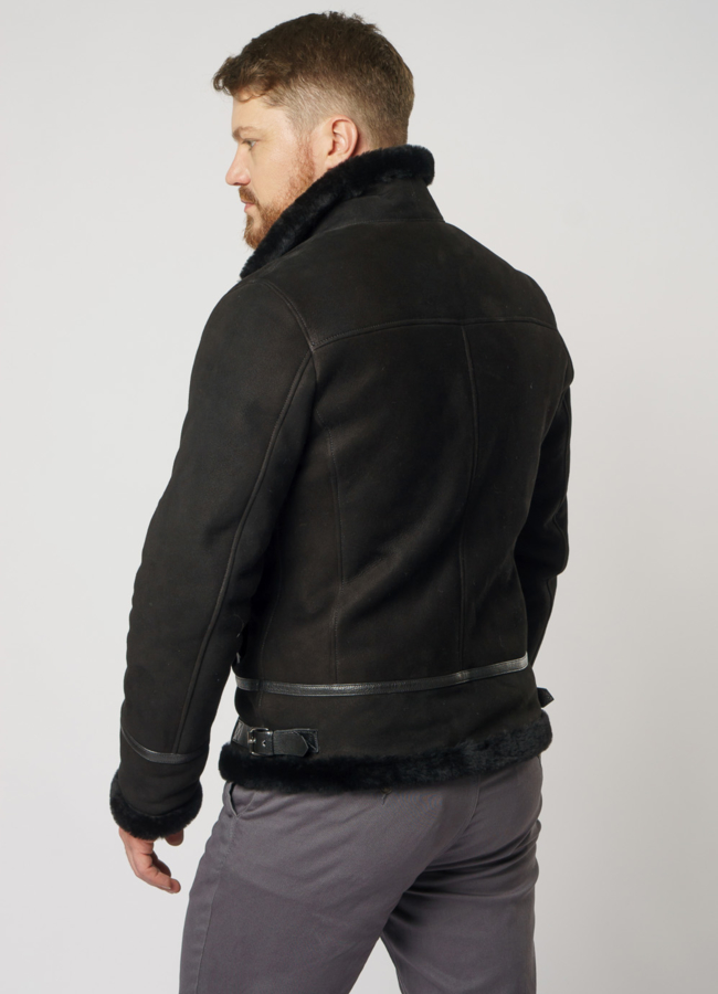 Черная дубленка на молнии модель № 3342 в кредит