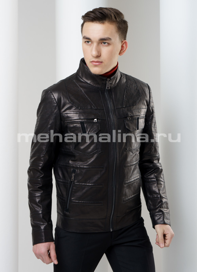 Кожаная куртка модель № KP-168 универмаг малина