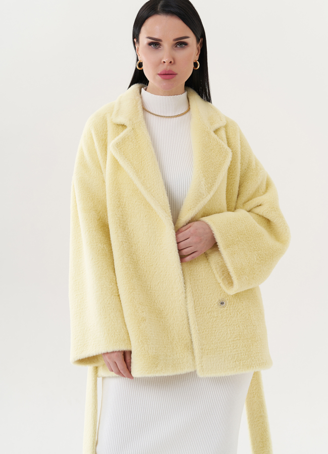 Укороченное пальто под пояс модель № 26784 в рассрочку