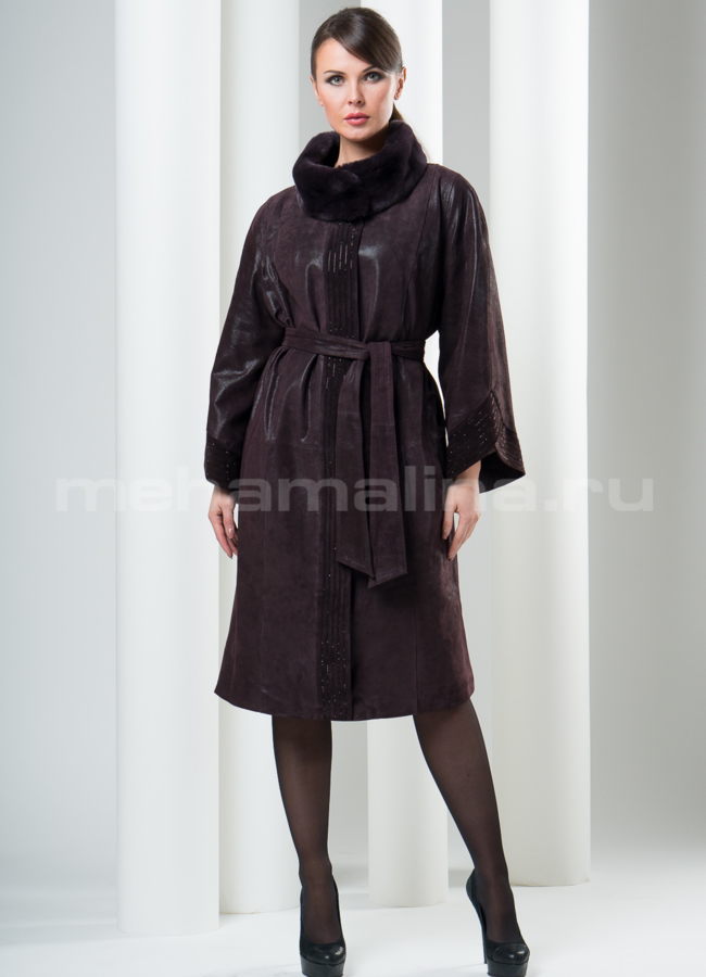 фото Замшевый плащ, воротник рекс модель № K-175