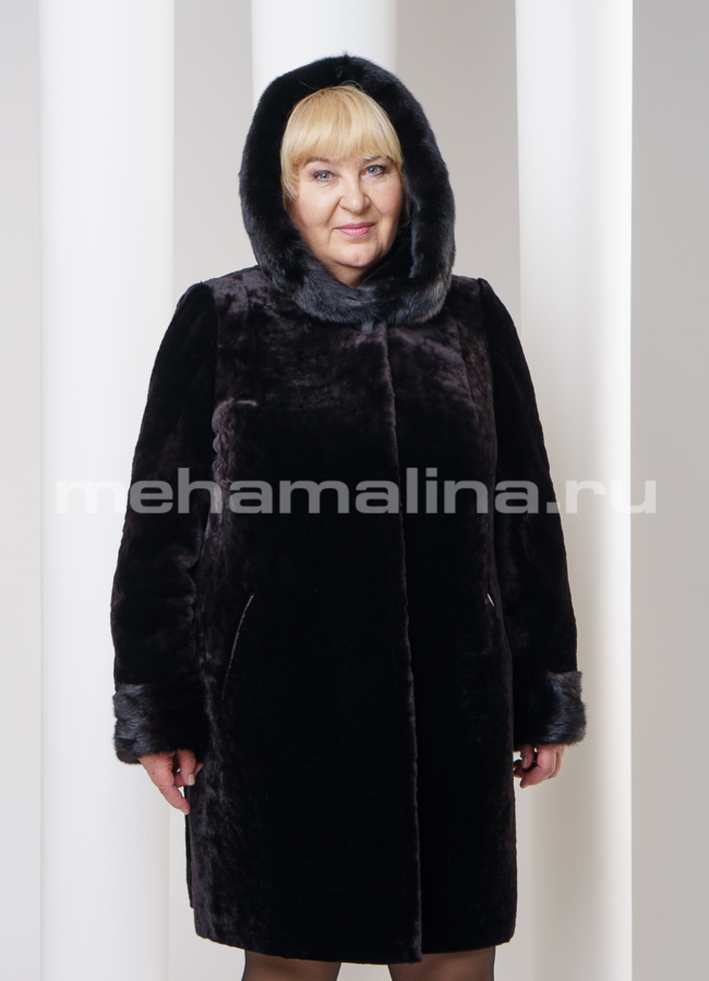 Шуба мутон с норкой, цвет коричневый модель № S-278 универмаг малина