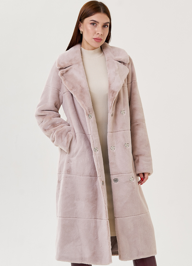 Пальто из эко меха с поясом модель № 79341 универмаг малина