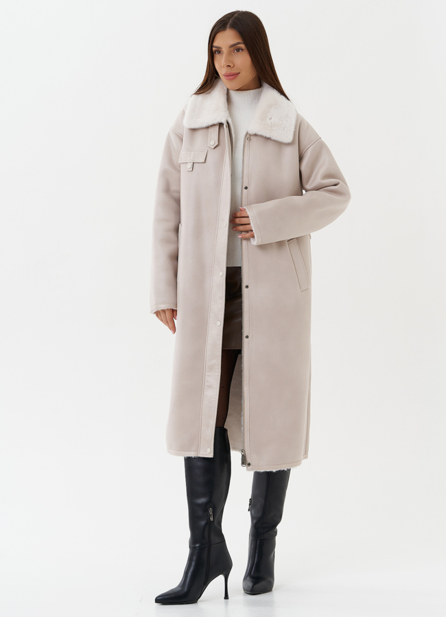 Дубленка женская из экозамши в белом цвете модель № 7755 универмаг малина