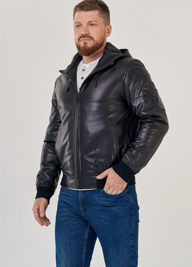 фото Куртка из натуральной кожи с капюшоном  модель № 22306