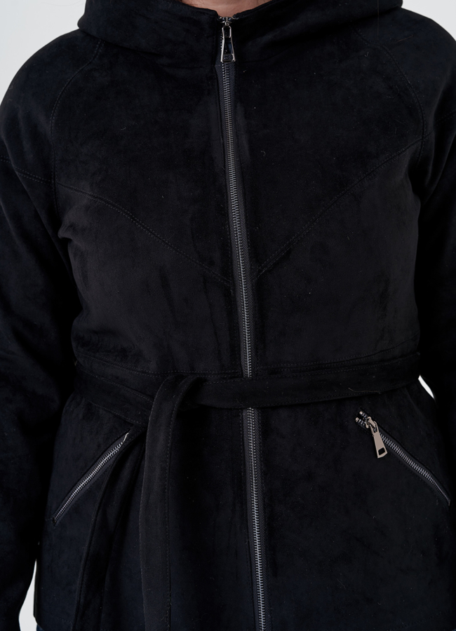 Куртка из эко замши утепленная с капюшоном модель № 24104 в рассрочку