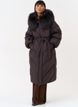 Женский пуховик с капюшоном из меха чернобурки Женский пуховик с капюшоном из меха чернобурки