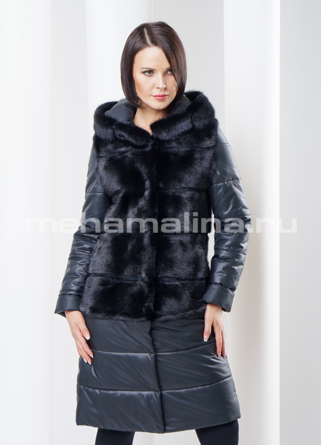 Гибридная модель: шуба-пуховик-жилет из норки модель № S-275 меха малина
