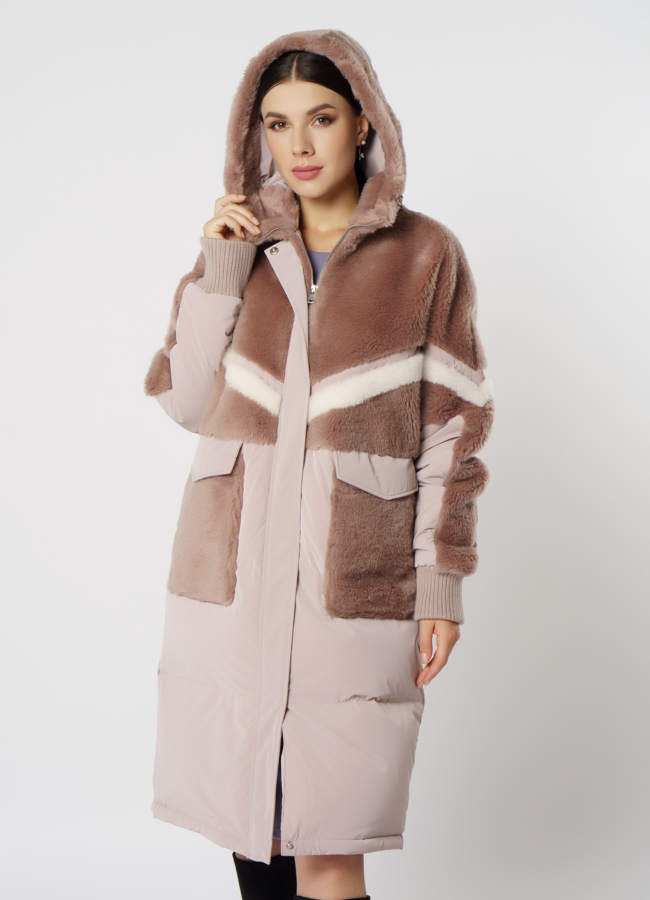 Пуховик комбинированный с эко мехом модель № 18198 универмаг малина