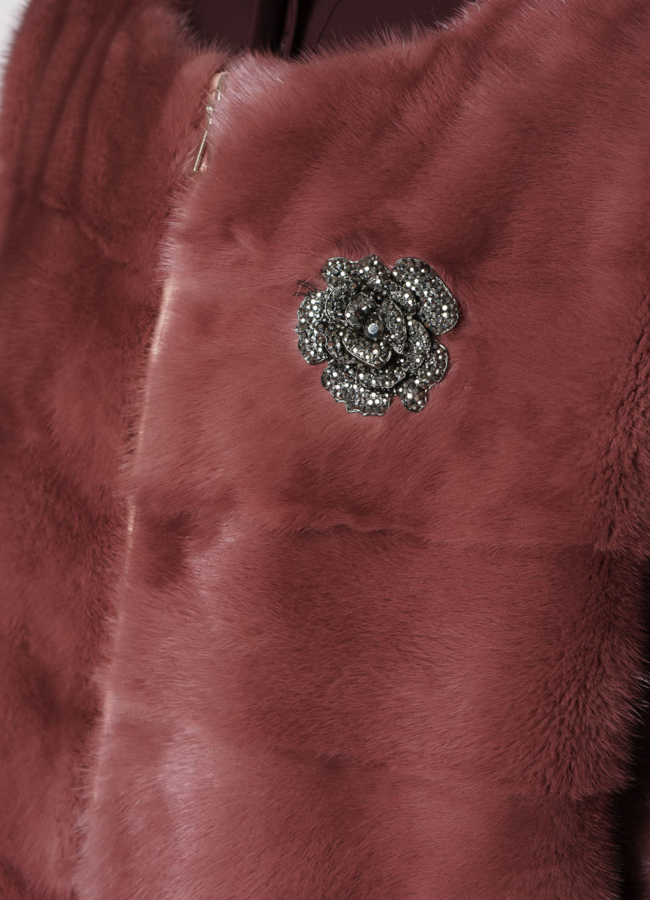 Куртка из норки розового цвета на молнии модель № S-865 в рассрочку