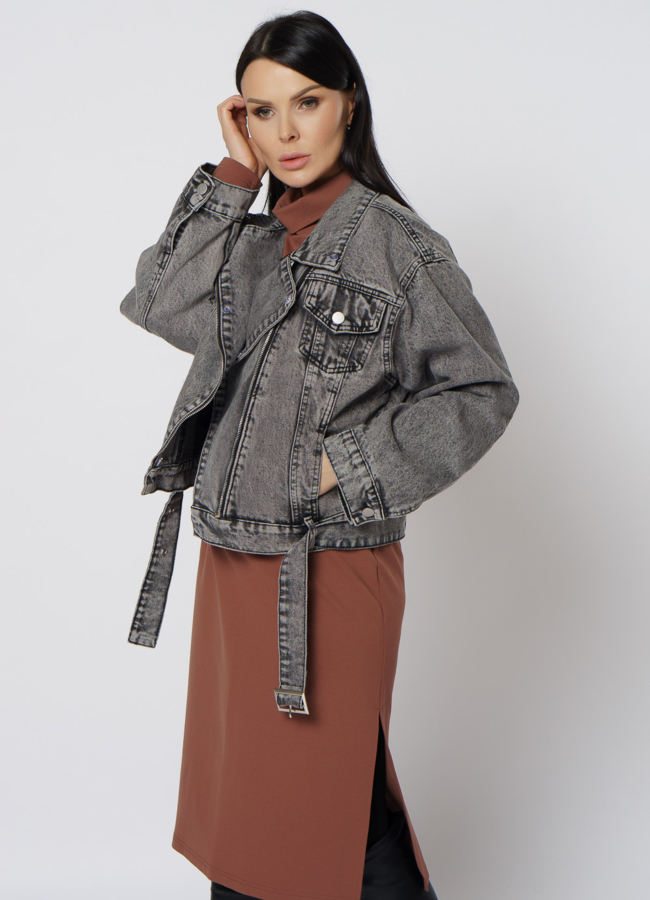 Утепленная джинсовая куртка серого цвета модель № 21704 универмаг малина