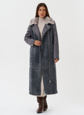 Длинная дубленка из эко кожи