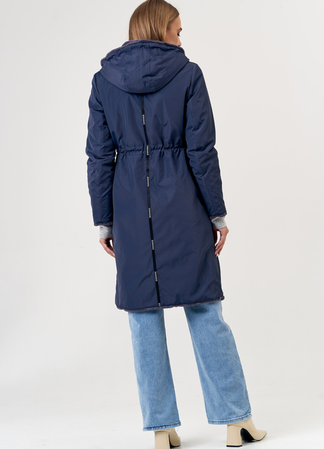 Двусторонняя эко шуба с капюшоном модель № 19009 универмаг малина