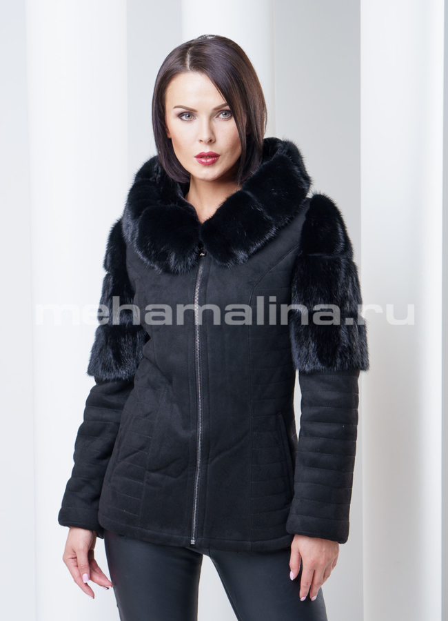 Дубленка с норковым оформлением модель № D-138 меха малина
