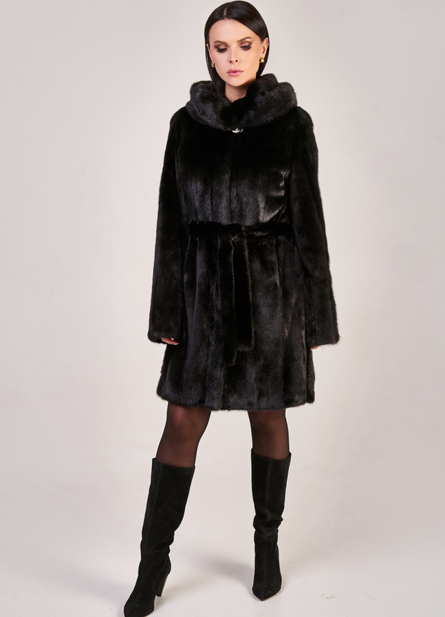 Норковая шуба прямого силуэта на поясе модель № S-847 универмаг малина