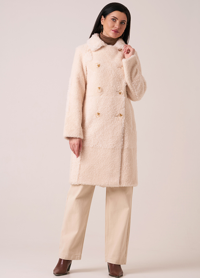 фото Пальто из овечьей шерсти двубортное с английским воротником модель № 88211