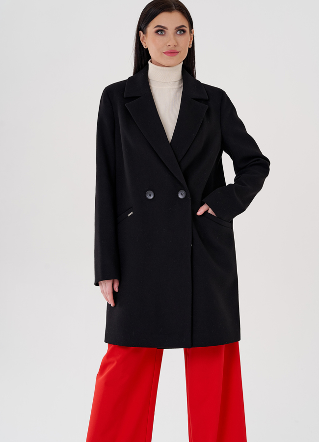Женское пальто в черном цвете до колена модель № 23503 универмаг малина