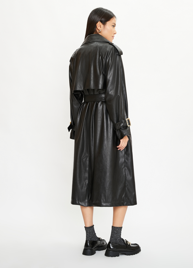 Женский плащ из эко кожи черного цвета Electra Style модель № 22267 в рассрочку